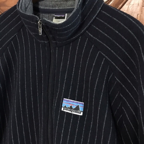 Rare VTG Patagonia Big Label Jacket Sweater Pinstripe 40th Anniversary Men’s XL - Picture 2 of 6